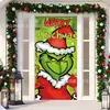 Cubierta de Puerta Decoración de Dibujos Animados del Grinch Cubierta de Puerta Navideña Monstruo Verde Grinch Tela Colgante Tapiz Fondo de Cubierta de Puerta