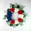 Nueva Corona de Día de la Independencia de Venta Caliente Transfronteriza Colgante de Puerta Bordado Rojo, Blanco y Azul Decoración de Flores Artificiales de Pared Conmemorativa
