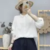 Camisa de algodão com gaze de camada dupla estilo japonês, manga longa, para mulheres, macia, amigável à pele, respirável, algodão puro, top de corte solto