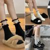 Calcetines de Malla con Encaje y Lazo Lolita Color Blanco Leche Medianos Transpirables de Verano Calcetas Lolita Apilables Lindos