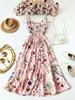 Vestido de alça fino com estampa de pintura floral colorida TEMU cross-border AliExpress