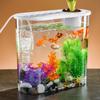 Pecera de Escritorio Simple Pequeña de Plástico Transparente Ovalada de Presión Negativa con Tapa Decoración de Sala de Estar Tanque para Tortugas