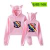 Suéter blanco de fuente transfronteriza para mujer, abrigo corto informal de manga larga estilo coreano de otoño con capucha y orejas de gato, ropa para mujer