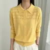 Cardigã de tricô com gola polo vazada estilo francês para mulheres, fino, novo modelo outono 2026, cor sólida, jaqueta suéter simples
