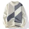 Suéter de Punto Grueso con Bloques de Color y Cuello Medio Alto para Hombre, Otoño Invierno, Trenzado de Cable Espeso, Holgado, Casual, Pulóver, Capa Base, Suéter de Lana para Hombre