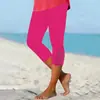 Amazon Transfronteiriça 2025 Novas Calças Leggings Elásticas Patchwork de Renda Vazadas Curtas Calças Casuais Slim Femininas