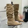 Botas de ante altas hasta la rodilla con plataforma para aumentar la altura, estilo coreano otoño 2026, nuevas, punta fina, elegantes, de moda, sin cordones, para mujer