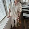 Polo de Solapa para Hombre Verano Casual Cuello en V Manga Corta Camiseta Estilo Coreano Color Puro Versátil Calado Tejido Camiseta de Media Manga Trendy