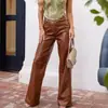Ropa de Mujer Transfronteriza Europea y Americana Otoño e Invierno 2024 Nueva Moda Cintura Alta PU Pierna Ancha Rectos Casual Pantalones de Cuero Pantalones Retro para Mujer