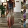 Vestido casual holgado de punto con cuello en V, falda con abertura hasta el tobillo, degradado, sin mangas para mujer