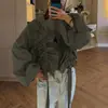 Moda Streetwear Diseño Plegado Sentido de Diseño Nicho Top Francés Ropa para Mujer Europea y Americana Solapa Manga Abullonada Cardigan Versátil Camisa