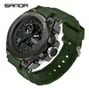 Reloj Estudiante Sanda Pantalla Dual Multifuncional Despertador 2 Zonas Horarias Moda Tendencia Reloj Electrónico Resistente al Agua Luminoso Reloj de Pulsera para Hombres Mujeres