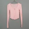 Nuevos Productos de Dongdaemun, Corea del Sur: Cardigan T-Shirt Sexy de Corte Bajo, Delgado, Ligeramente Revelador, de Manga Larga a la Cintura, Moderno y Versátil