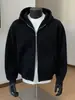 Sudadera cárdigan negra de peso pesado para hombre, nueva chaqueta con doble cremallera cleanfit otoño 2026, sudadera con capucha estilo americano