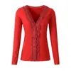 Comercio Exterior En Stock Otoño e Invierno Nuevo Sexy de Encaje con Cuello en V Manga Larga de Punto Camiseta Base para Mujer, Corte Ajustado y Elástico