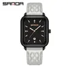 Relógio de Pulso Quartz Tendência Marca Sanda Calendário Simples Quadrado Masculino e Feminino com Pulseira de Couro Relógio à Prova d'Água Atacado