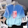 Camiseta de Verano con Degradado de Manga Corta para Niñas, Nuevo Top Estampado, Estilo Coreano, Holgada, Elegante, Transpirable y Moderna para Niños Medianos y Grandes