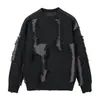 Estilo Relaxado com uma Vibe Desgastada, Suéter High Street para Homens, Franjado, Design Cool e Único, Tricô Tendência com Gola Redonda 928P53