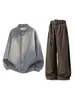Conjunto Masculino Estilo Old Money Retrô Han Lu Cardigã Xadrez Jaqueta Falsa de Duas Peças com Cinto Calças de Terno com Caimento Curvo
