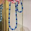 Conjunto de Pulsera y Collar de Cristal Artificial Redondo de 10 mm de Alta Definición y Alta Calidad, Color Mixto Gris Pavo Real Azul, Perla Tahitiana