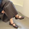 Zapatos Mary Jane Gruesos de Punta Cuadrada Suaves Estilo Hada para Mujer, Nuevo Modelo Primavera 2025 con una Sola Correa y Tacón Medio, de Moda