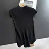 2026 Camiseta de Temperamento Pequena Gola Alta Fina Sem Mangas Malha Plissada Colete Top Curto Atacado H10GS98075