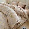Juego de Cuatro Piezas de Algodón Puro y Lino, Estilo Botones Florales Retro, Sábanas de Cama de Algodón, Funda de Edredón, Juego de Tres Piezas, Ropa de Cama Categoría A