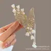 Grampo de Cabelo Metal High-End Estilo Coreano Laço Grande Pérola Diamante Elegante Elegante Grampo de Cabelo Tiara na Parte de Trás da Cabeça