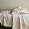 Manta de gasa con borlas de algodón de alta gama estilo artístico, colcha toalla, manta de sofá de algodón puro estilo old money, manta para siesta
