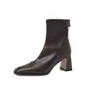 Botas de tornozelo super elásticas para mulheres, botas de corte justo, novo estilo outono/inverno, bico quadrado, zíper traseiro, salto alto grosso, tamanho 42