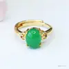 Anel de Ágata Verde Natural Guan Yu Jade Gelo Calcedônia Cristal Anel Joias Benefícios de Transmissão ao Vivo Atacado S4061405