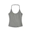 Top de tirantes halter rojo sexy sin espalda para mujer, diseño veraniego único, top corto ajustado sin mangas