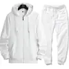 Conjunto de Sudadera con Capucha para Hombre, Conjunto de Dos Piezas de Chaqueta y Pantalones Deportivos de Color Sólido, Estilo Casual para Primavera y Otoño