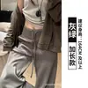 Pantalones deportivos grises con cordón para mujer, colección otoño 2026, de cintura alta, adelgazantes, adecuados para fitness y yoga, pantalones de chándal de pierna ancha para figuras petite