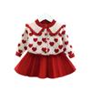 Traje infantil estilo Chanel suéter de amor de niña dulce estilo coreano falda de punto a rayas traje de dos piezas