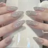 Brillo Plateado Moda Estilo Ins Europeo y Americano Uñas Redondas Almendra Simples y Elegantes Uñas Desmontables Portátiles