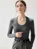 Suéter de cachemira suave y pegajoso para mujer, cuello en U grande, corte ajustado, favorecedor de la figura, capa base, prenda interior ceñida, tejido, elegante, suéter versátil