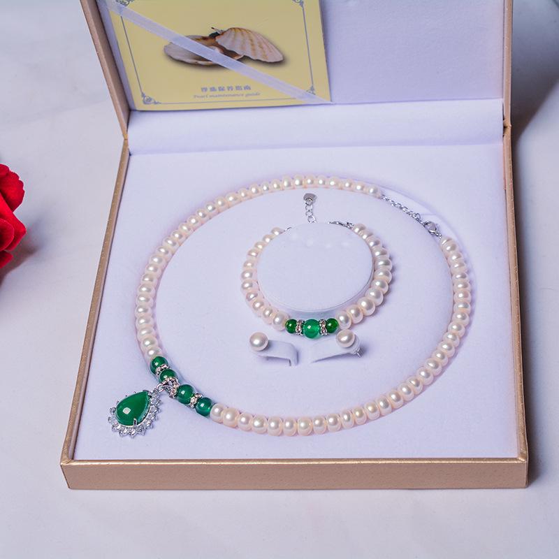 母亲节天然淡水珍珠妈妈链套装 民族风玛瑙项链手链耳