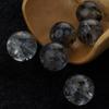 Contas Soltas de Diamante Brilhante, Contas DIY de Cristal Preto Herkimer, Contas Redondas para Pulseira de Pedras Múltiplas, Conta Solta Única Preta Brilhante