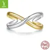 Anillo Abierto Metálico Electroplateado de Color Original Yinziyun, Escalonado, Anillo de Doble Capa Entrelazado con Hilo de Plata de Ley S925