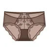 Tanga sexy de mujer con empalme de encaje, cintura media, ajustado a la cadera, fuelle de algodón, transpirable, cómodo, malla semitransparente, lencería erótica