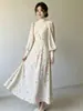 Vestido Largo de Otoño Floral Estilo Francés para Mujer de Amazon con Cinturón, Vestido Sencillo que Ceñe la Cintura, en Stock, Popular en Europa y América