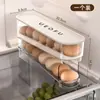 Caixa de ovos tipo gaveta para porta lateral de geladeira, camada dupla automática, rolo de ovos, caixa de armazenamento de ovos resistente a quedas para mesa de cozinha