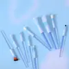 Nuevo Set de 10 Brochas de Maquillaje con Mangos de Cristal, Set Profesional de Brochas para Mezclar Sombras y Rubor para Maquilladores, Herramientas de Maquillaje
