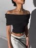 Camiseta de Manga Corta con Capucha y Cuello de Pelo Estilo Páramo Americano para Mujer, Top Corto de Color Liso de Doble Uso, de un Solo Hombro, Ajustado