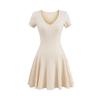 Ropa de Moda Simple Falda Corta Acampanada de Gran Vuelo para Mujer Verano 2025 Cintura Ajustada Adelgazante Sexy Vestido de Manga Corta con Cuello en V