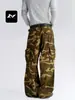 Pantalones de Trabajo Camuflaje Retro Americano Feng Mei Unisex Holgados Streetwear Deconstruido Patchwork Multibolsillos Casual Pierna Ancha