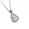 Novo Colar Chinês de Jade Gelo Verde Cabacinha Calcedônia Cravejado Flor Cheia de Diamante Toque de Alto Padrão Pingente Cabacinha de Jade Corrente para Clavícula