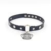Gargantilla de Cuero de PU Exagerada y Única para Mujer, Corona de Aleación Retro Punk con Colgante Grande, Accesorio de Cuello de Cuero Tachonado