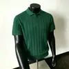 2026 Verano Nuevo Estilo Manga Corta Jacquard Patrón Espiga Solapa Camisa Polo para Hombre Casual Ajuste Delgado Camiseta de Punto Elástico